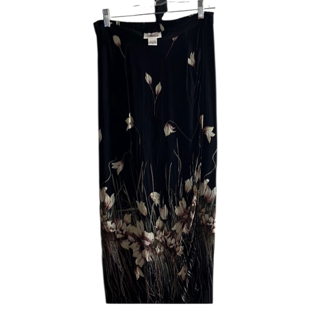 Style & Co. size 8 black Floral faux wrap Maxi Skirt pull on elastic waist